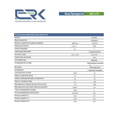 Дизельний генератор ERK Power ERC-175, 158000 W